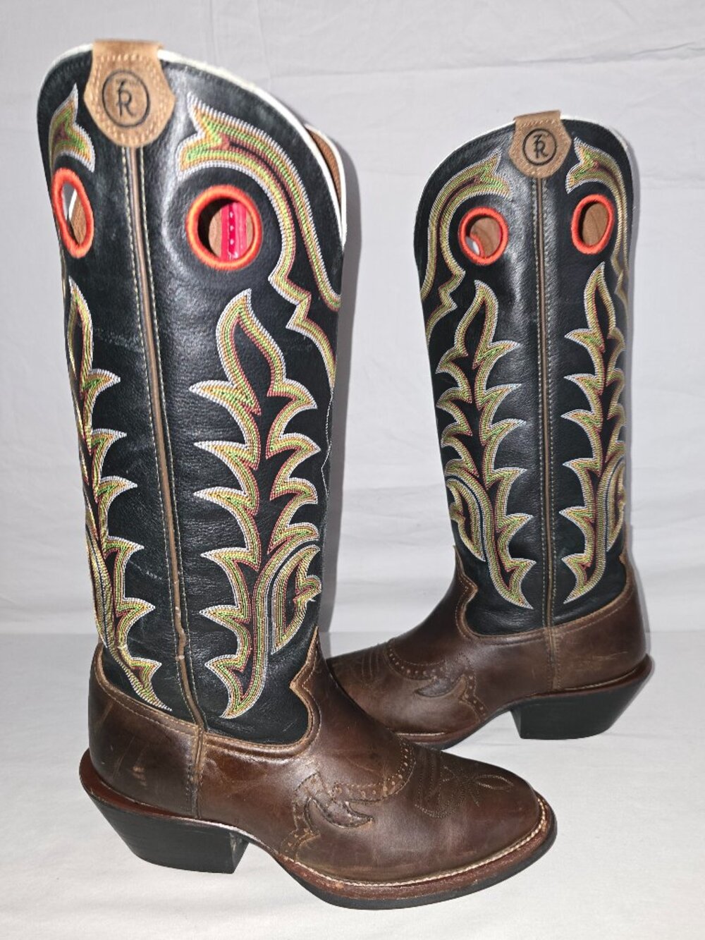 Tony Lama RR1002 Tall 3R Buckaroo Cowboy Boots Black Brown Men's Size 8.5 EE